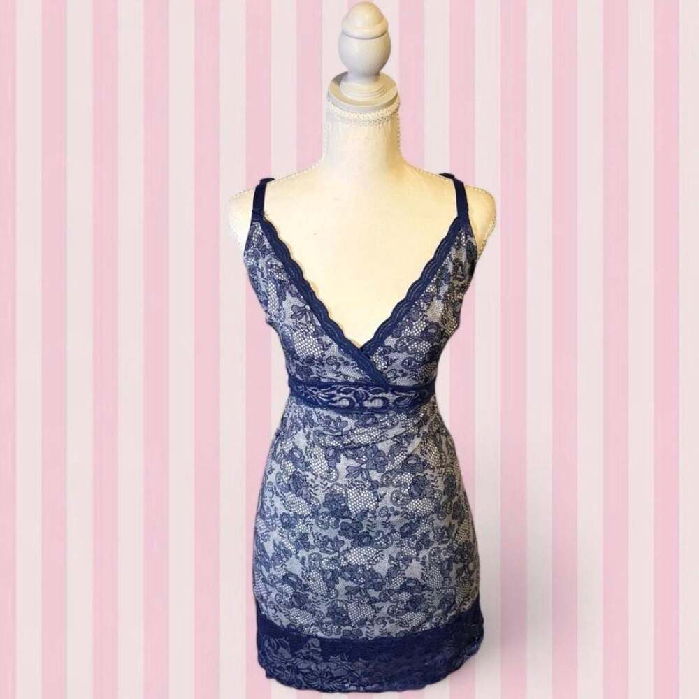 Victoria's Secret Royal Blue Floral Lace Mesh Slip Dress
